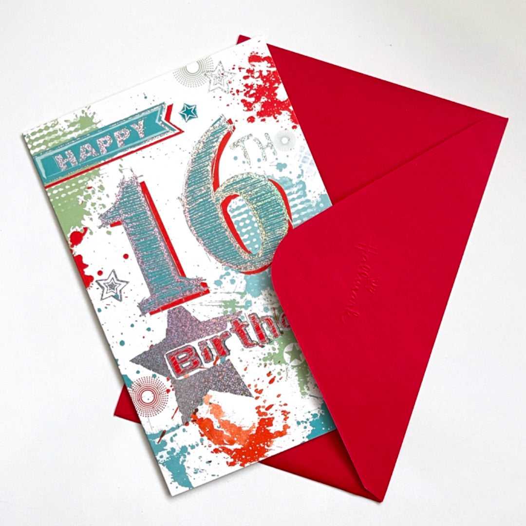 Happy 16th Birthday Card Teenager Star Modern Abstract Hologram Foil Art Age 16