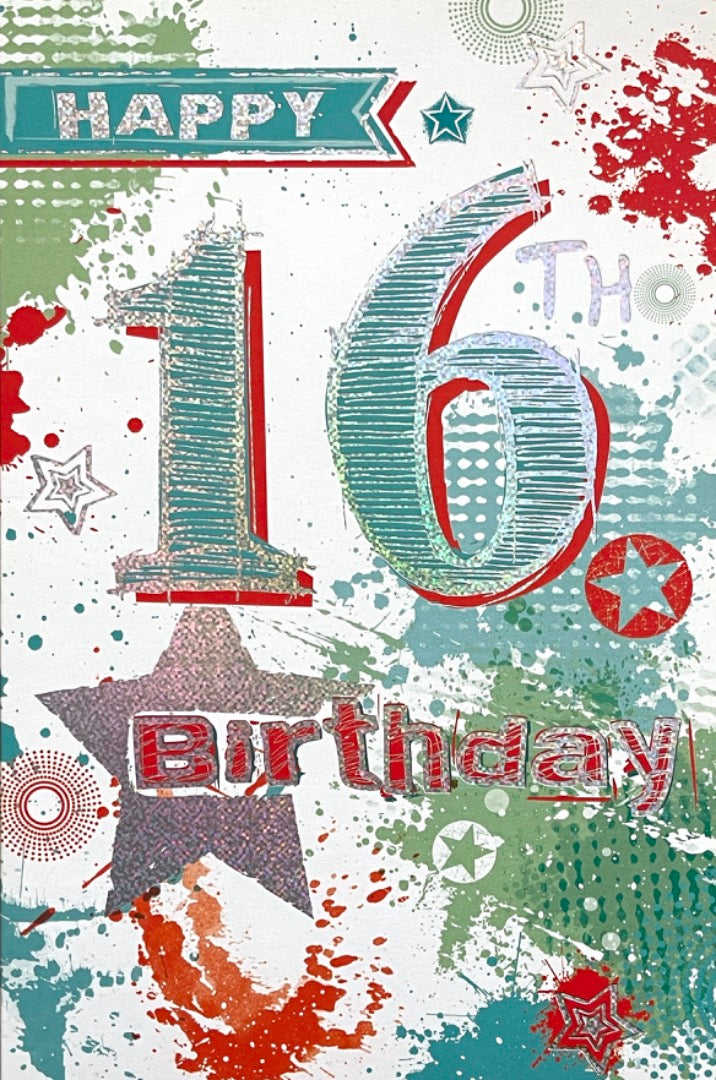 Happy 16th Birthday Card Teenager Star Modern Abstract Hologram Foil Art Age 16