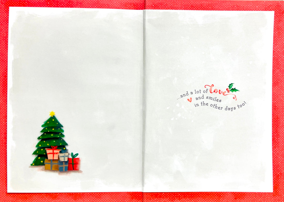 Lovely Wife Happy Christmas Card Cute Santa with Mistletoe and Stocking Hallmark