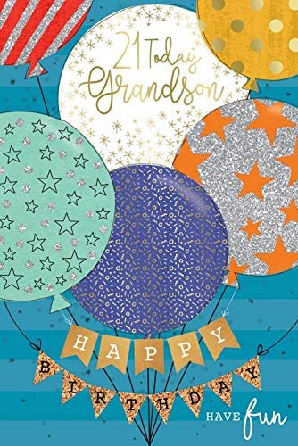 21 Today Grandson Happy Birthday Have Fun Beautiful Gold Foil & Silver Glitter Greeting Card