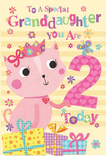 To A Special Granddaughter's 2nd Birthday - 2 Today Cat & Presents Greeting Card