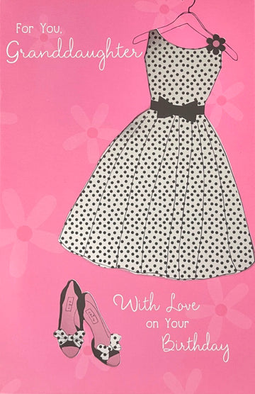 Granddaughter Birthday Card With Love Lovely Dress and Shoes Polka Dots Modern Contemporary Art