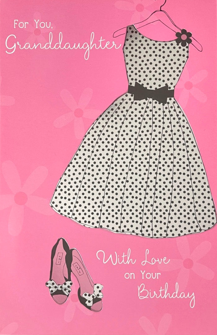Granddaughter Birthday Card With Love Lovely Dress and Shoes Polka Dots Modern Contemporary Art