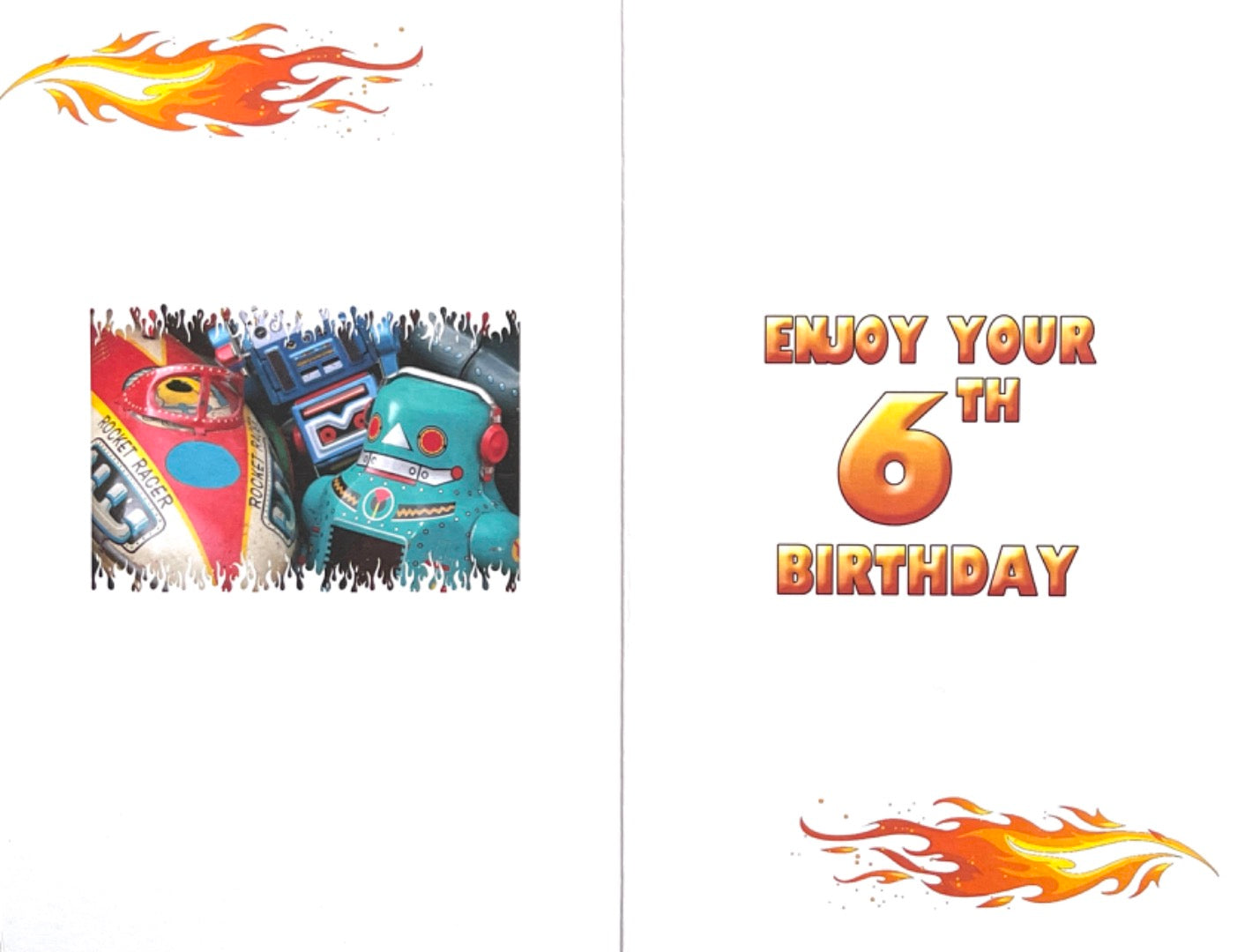 6 Today Enjoy Your 6th Birthday Card Colourful Robots and Rocket Racer Retro Art