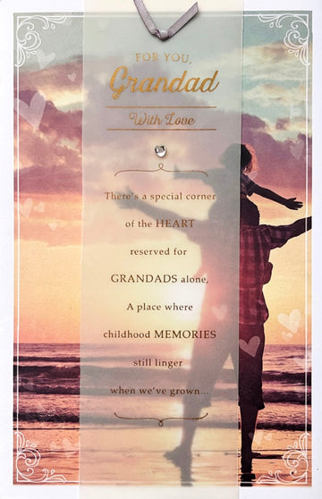 Grandad with Love Happy Birthday Card Sentimental Verse Memories Gratitude - Sunset at Seaside