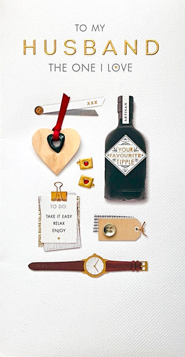 To My Husband The One I Love Happy Birthday Card - Favourite Tipple Cufflinks Watch