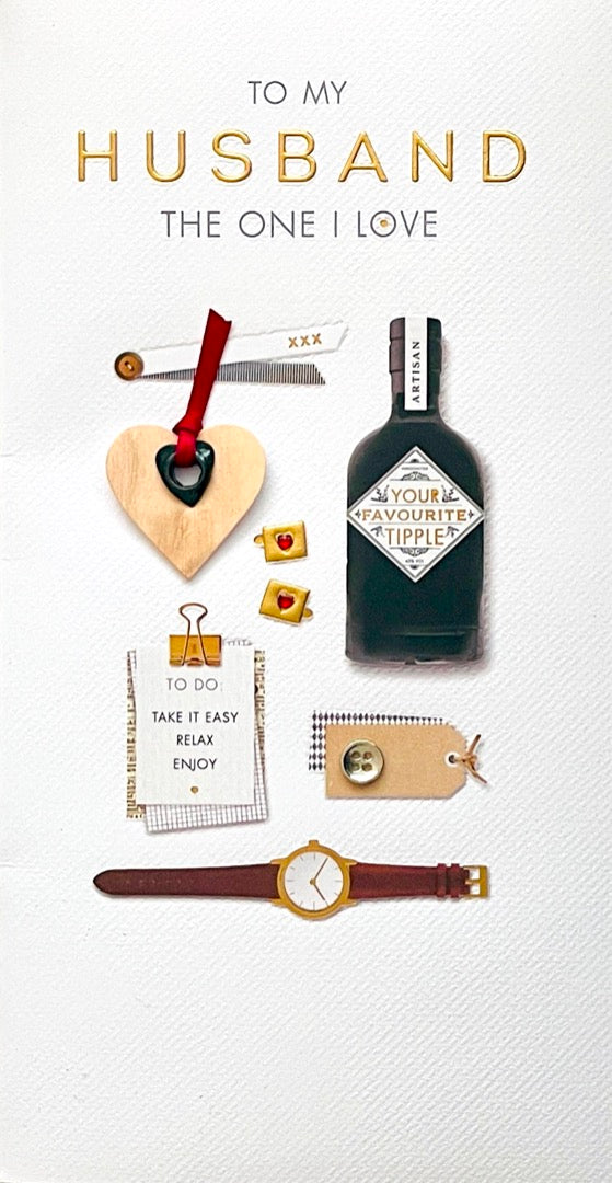 To My Husband The One I Love Happy Birthday Card - Favourite Tipple Cufflinks Watch