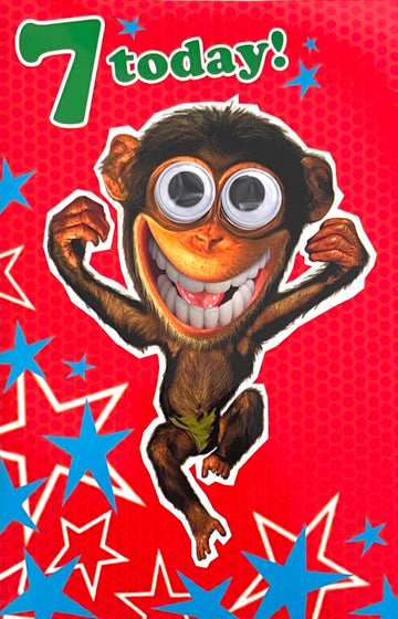 7 Today 7th Apey Birthday Card Baby Chimpanzee with Big Goggly Eyes Funny Humour