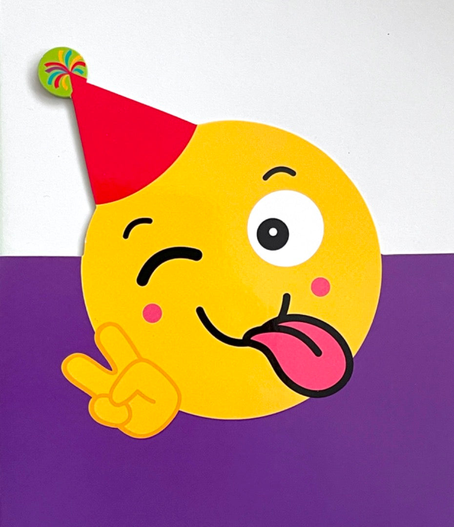 You're 8 Happy Birthday Card Silly Funny Emoji Emoticon Party Hat Peace 8th