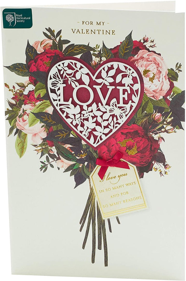 LOVE For My Valentine Floral Bouquet Romantic Valentine's Day Card - RHS