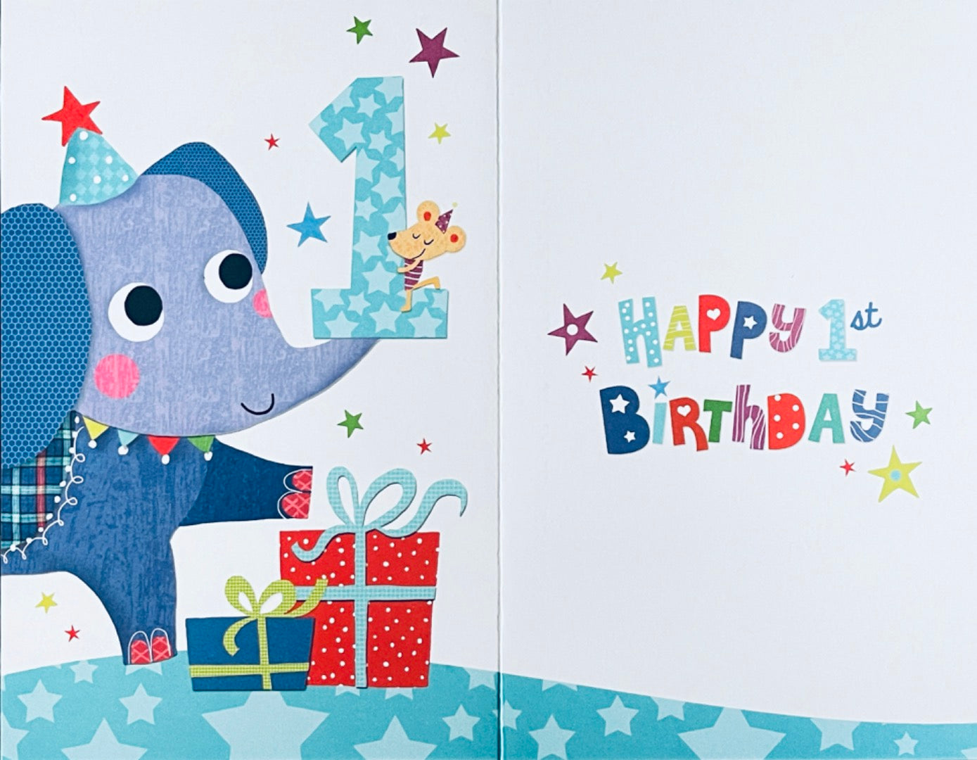 Happy 1st Birthday You Are 1 Today Card Elephant and Mouse with Party Hats Gifts