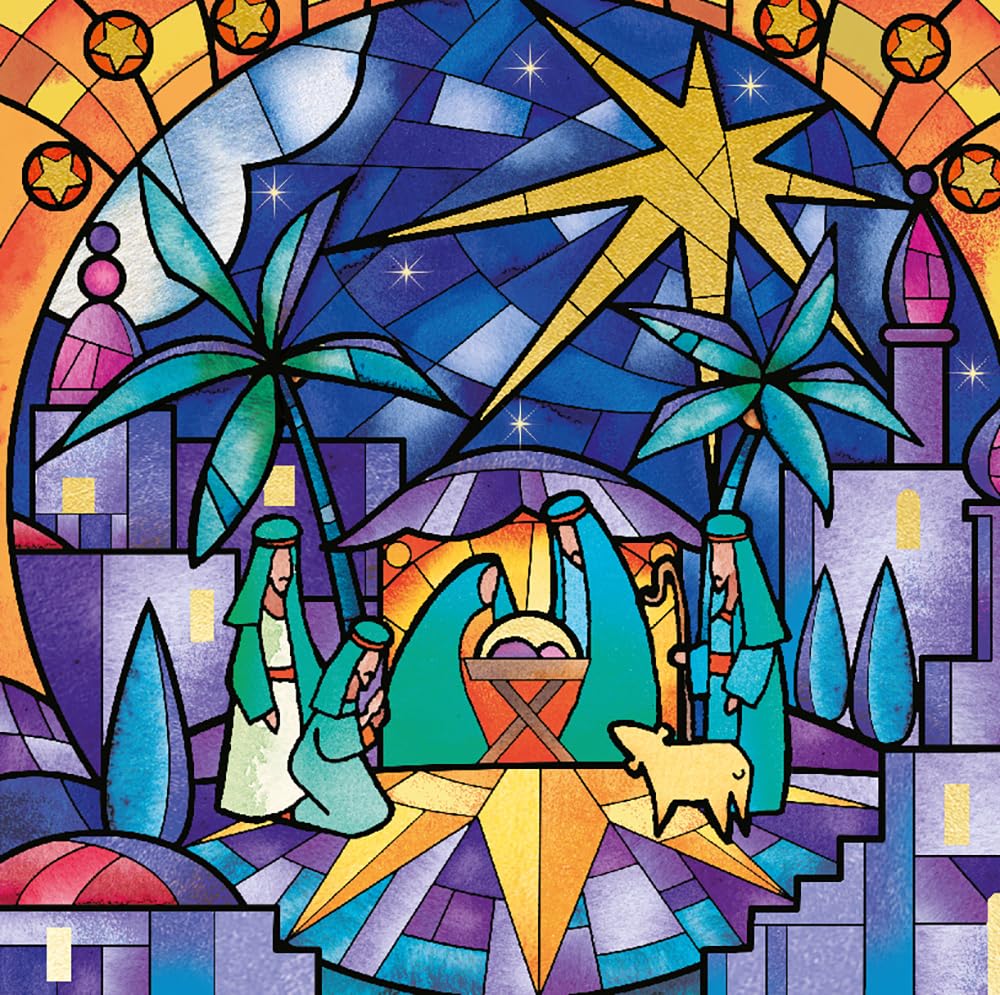 Star of Bethlehem Stained Glass Religious Premium 6 Charity Christmas Cards Pack