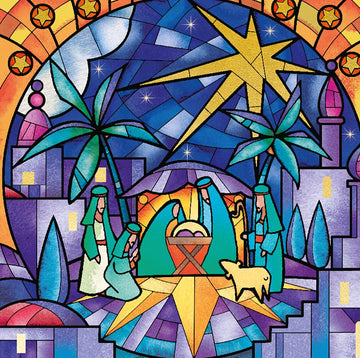 Star of Bethlehem Stained Glass Religious Premium 6 Charity Christmas Cards Pack