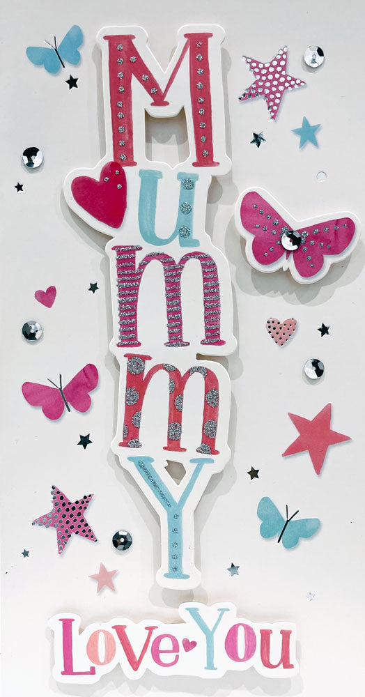 Mummy Love You 3D Silver Glitter Sequence Butterfly Special Mother's Day Card from Hallmark 