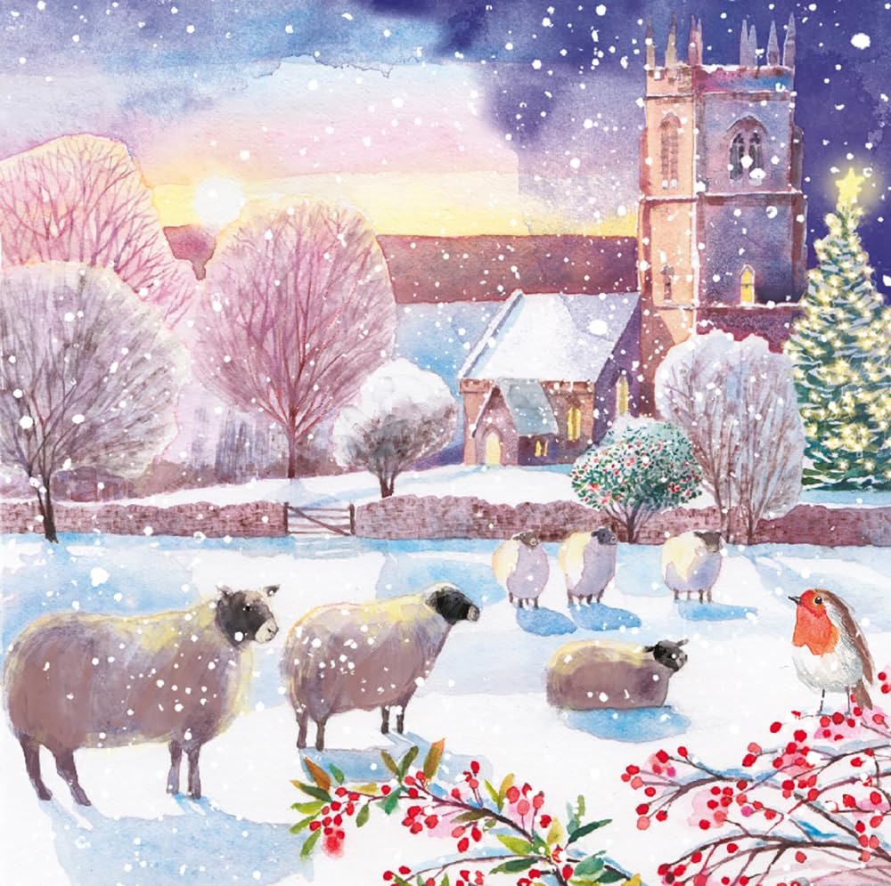 Winter Field View Wildlife Watercolour Art Pack of 6 Christmas Cards by Ling Design