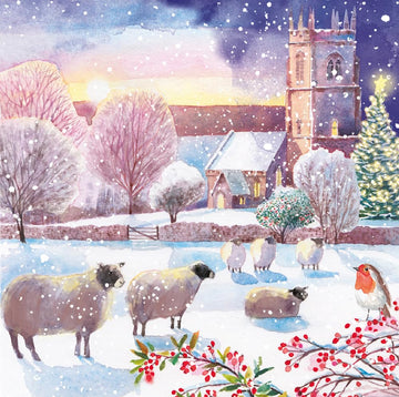 Winter Field View Wildlife Watercolour Art Pack of 6 Christmas Cards by Ling Design