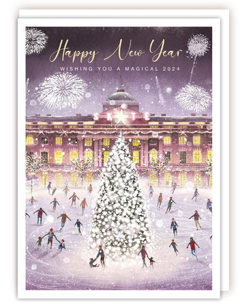 Wishing you a Magical 2026 Happy New Year Card - Skating under Fireworks at Somerset House