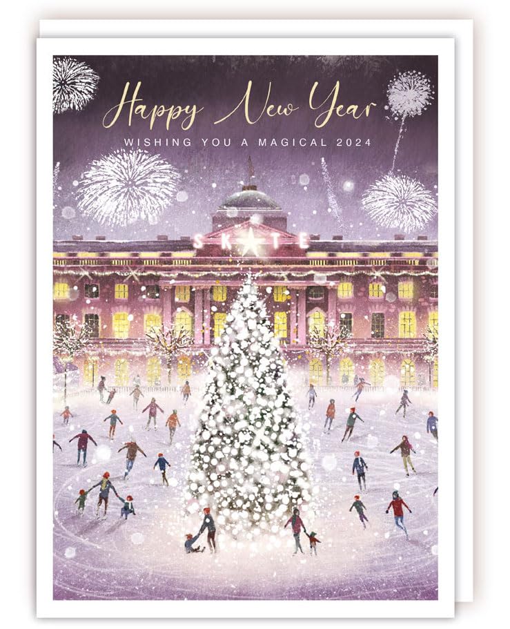 Wishing you a Magical 2026 Happy New Year Card - Skating under Fireworks at Somerset House