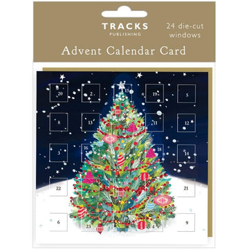 Countdown to Christmas Small 24 Door Advent Calendar Card, 16 x 16 cm, with Envelope by Tracks Publishing - Made in the UK - Eco Friendly (Fantastic Tree)