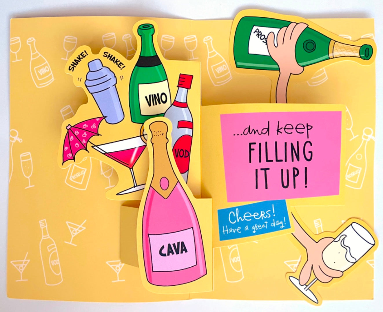 Sister Pop Up Birthday Card Funny Humour Enjoy a Drink Cheers Cava Vino Prosecco