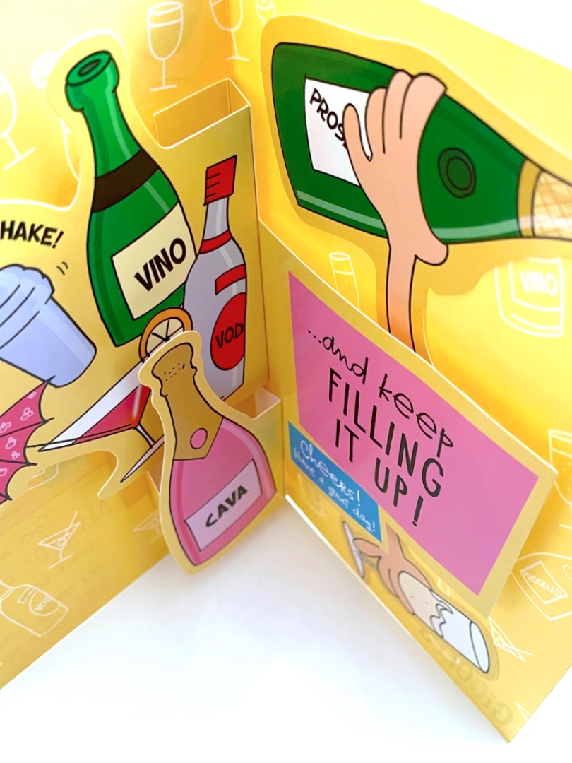 Sister Pop Up Birthday Card Funny Humour Enjoy a Drink Cheers Cava Vino Prosecco