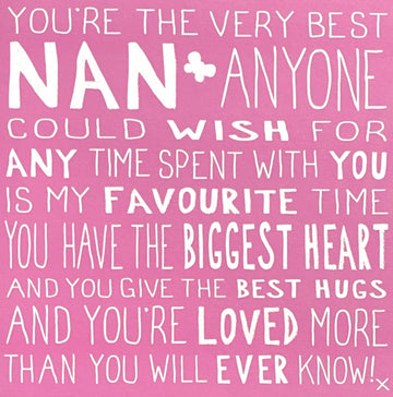 You're The Very Best Nan Birthday Card With Sparkle Verse