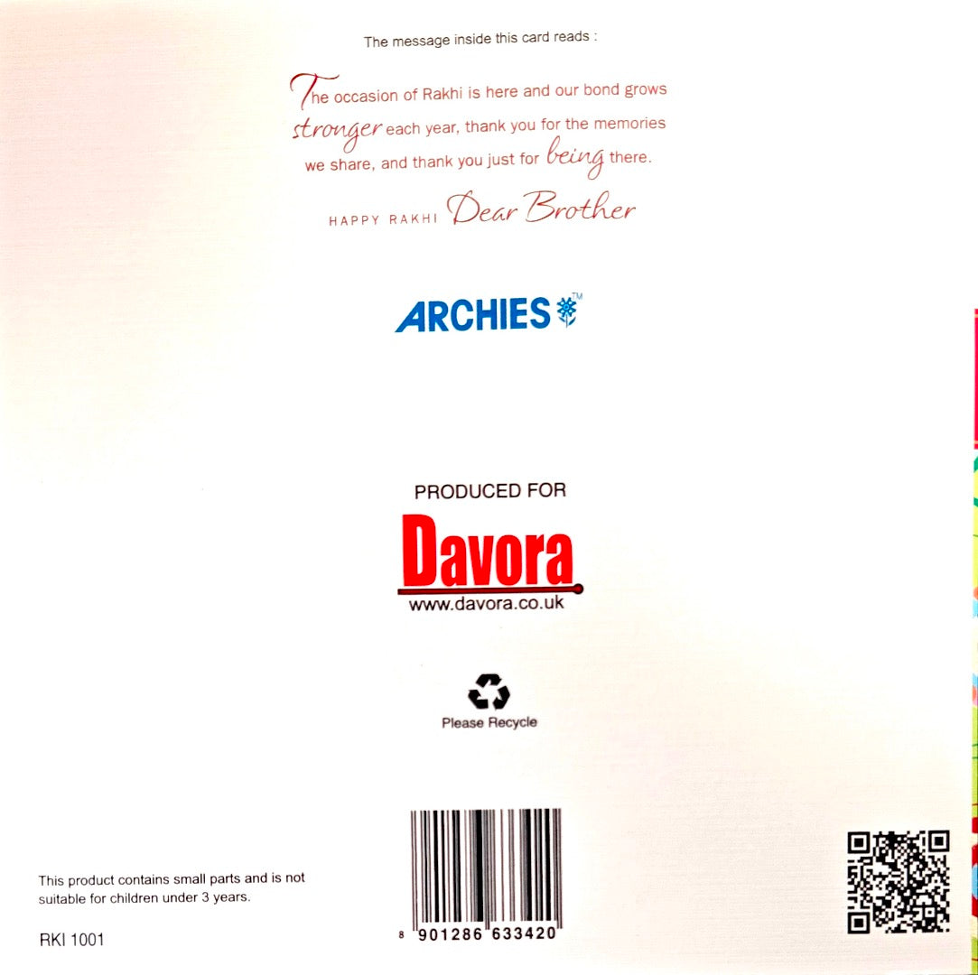 Warm Rakhi Greetings Brother Raksha Bandhan Greeting Card with Thread Bracelet & Red Envelope