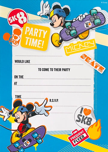 Mickey Mouse Invitations Pack of 20 Party Invite Sheets and Envelopes - Skateboarding SK8 Party Time