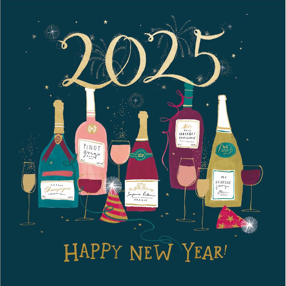 2025 Happy New Year Artistic Party Time Joy & Cheer Happy New Year Greeting Card