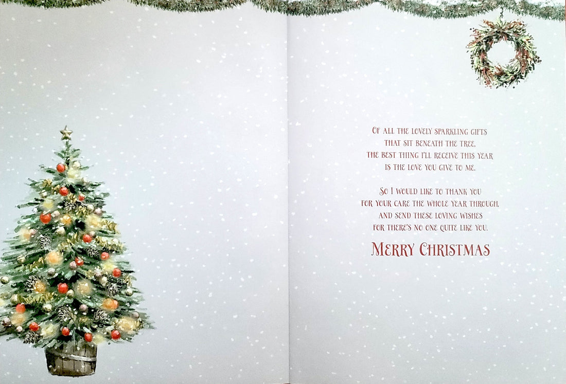 For a Lovely Mum - Festive Window Shopping Large Luxury Hand Finished Christmas Card with Red Ribboned Bow and Gold Foiled Lettering - XHNWW047