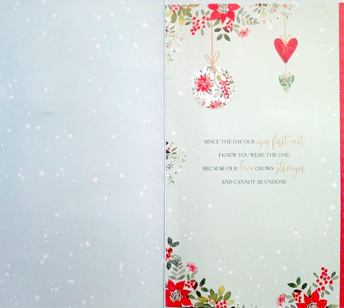 To My Lovely Wife Die-Cut Heart Wreath Gold Embossed Large Luxury Christmas Card - Pink Ribbon Bow Hand-finished