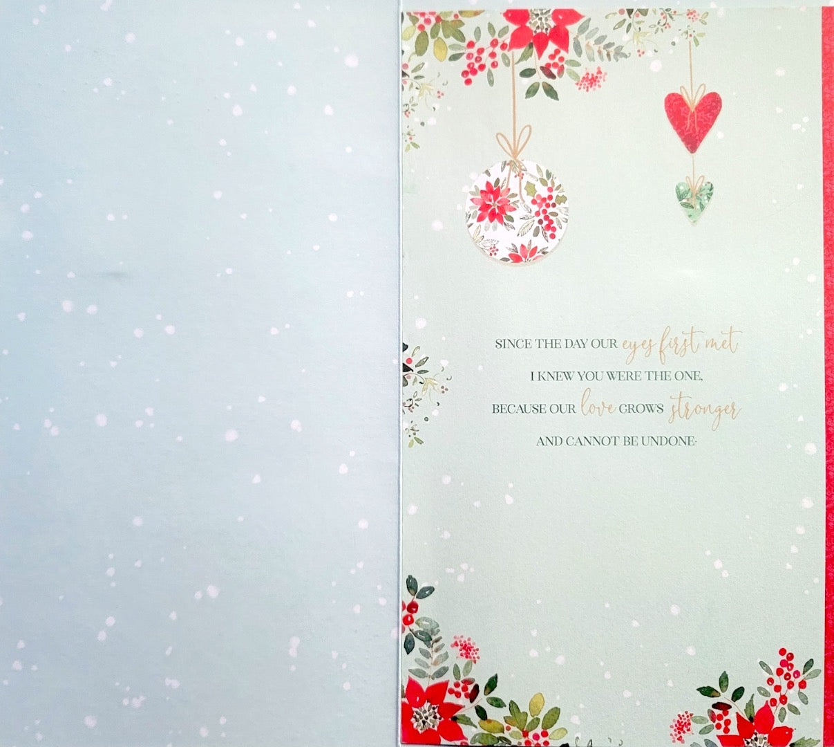 To My Lovely Wife Die-Cut Heart Wreath Gold Embossed Large Luxury Christmas Card - Pink Ribbon Bow Hand-finished