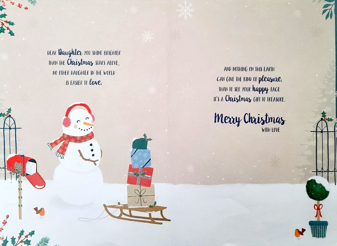 To a Lovely Daughter 'Festive Snow Globe' Silver Embossed Premium Christmas Card