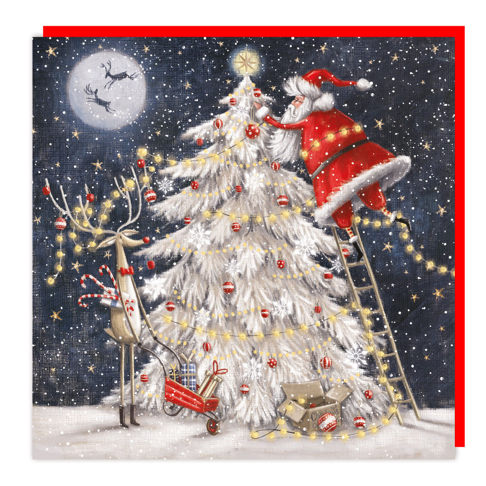 3D Lenticular Santa Christmas Card - Reindeer White Christmas Tree Painted Xmas