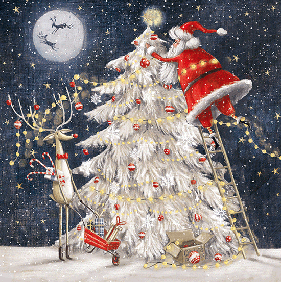 3D Lenticular Santa Christmas Card - Reindeer White Christmas Tree Painted Xmas