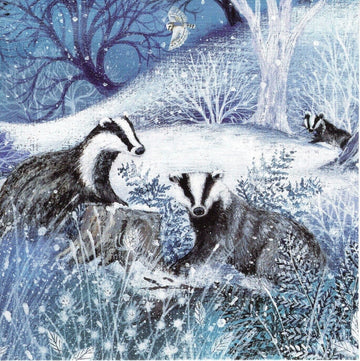 Badger Setts - RSPB Nature Conservation Festive Art Selection Pack of 5 Charity Christmas Cards