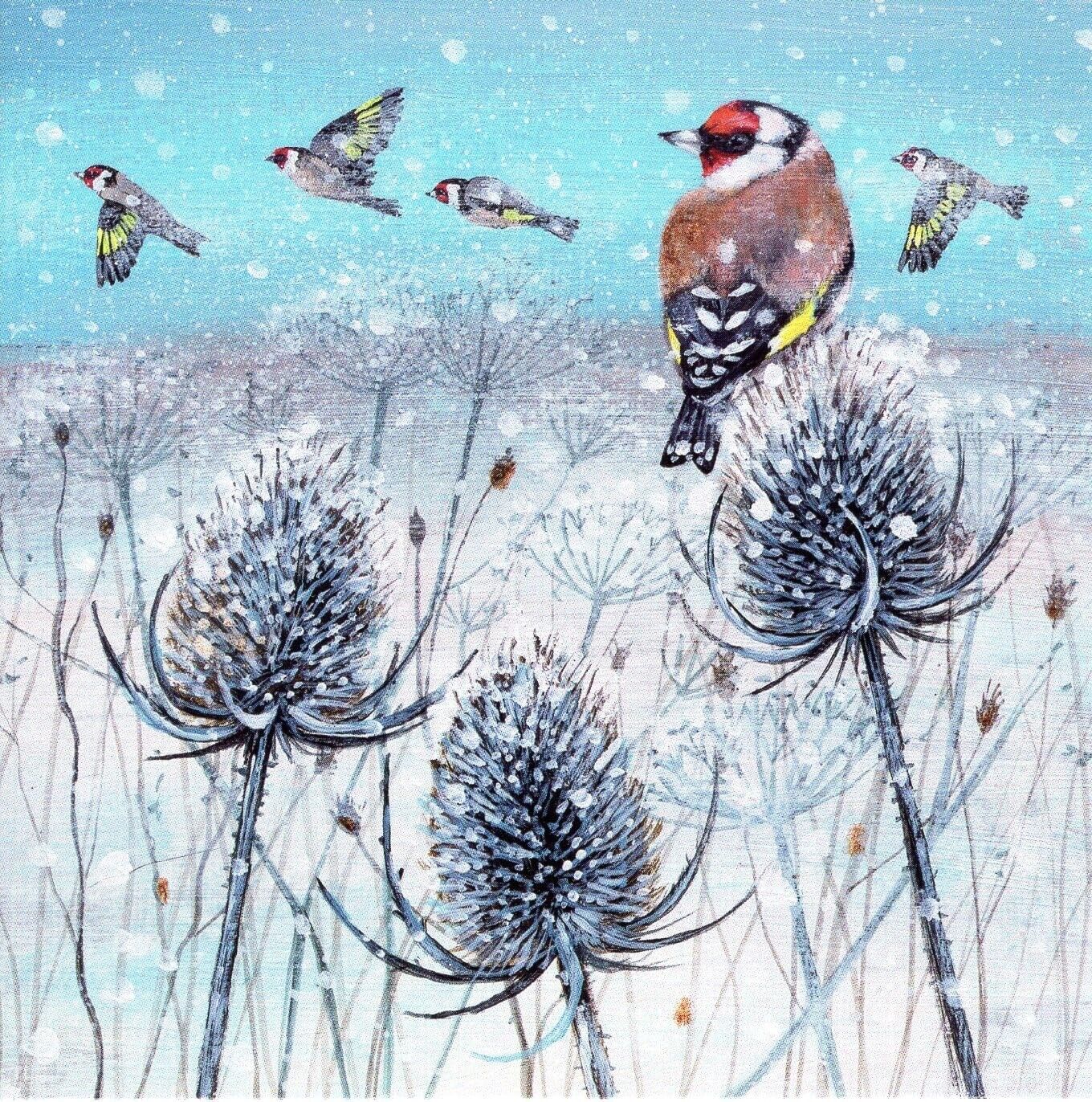 Goldfinches - RSPB Nature Conservation Festive Art Selection Pack of 5 Charity Christmas Cards