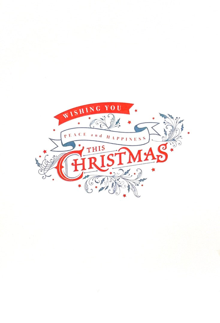 Silent Night Holy Night Christmas Card Wishing Peace & Happiness Red Gold Foil Hallmark