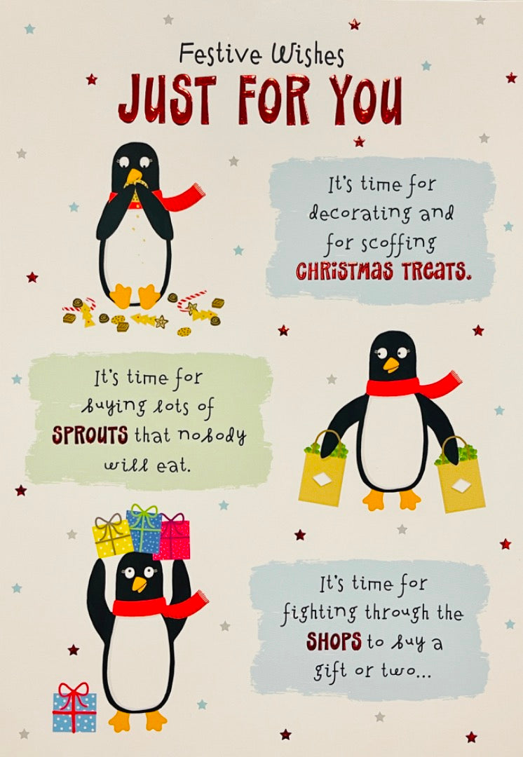 Festive Wishes Just For You Happy Penguin Fun Christmas Card Hallmark