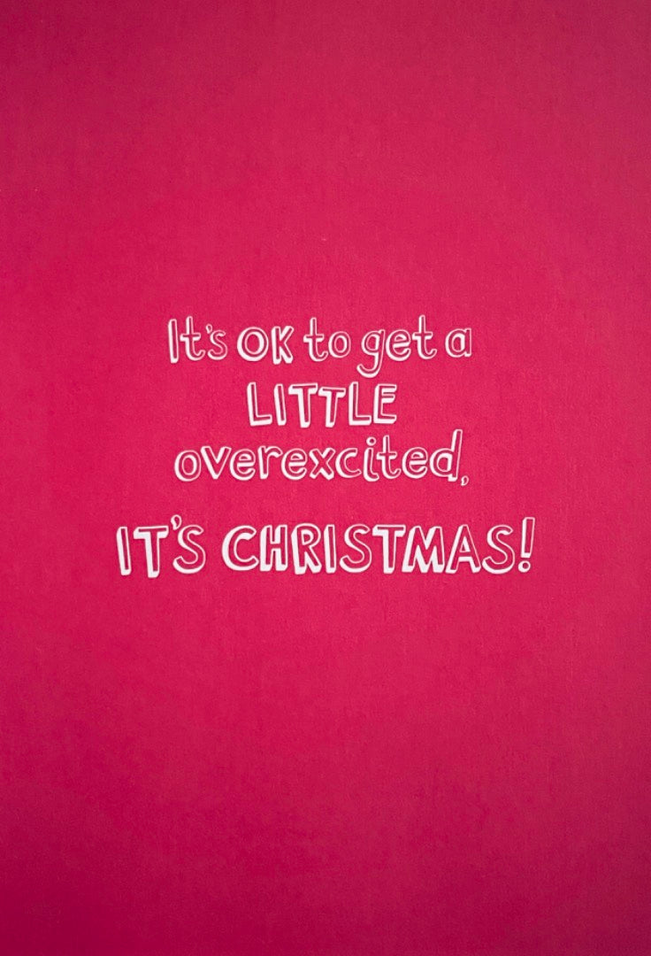 SANTA! OMG!!! Santas Coming! overexcited ELF It's Christmas Card with Glitter Hallmark