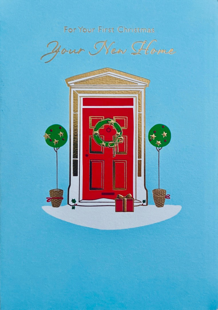 For Your First Christmas & New Year in Your New Home Card - Festive Red Door Wreath - Hallmark
