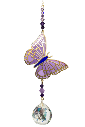 Purple Emperor Butterfly Gold Motif & Stained Glass Crystal Dreams Mobile Pendant Sun-catcher Hanging Charm