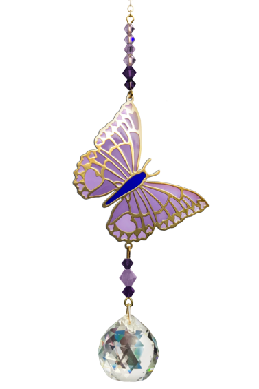 Purple Emperor Butterfly Gold Motif & Stained Glass Crystal Dreams Mobile Pendant Sun-catcher Hanging Charm