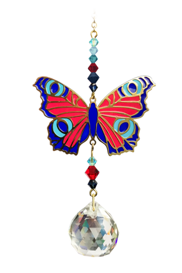 Peacock Butterfly Vibrant Crystal Dreams Gold Motif Mobile Pendant Sun-catcher Charm