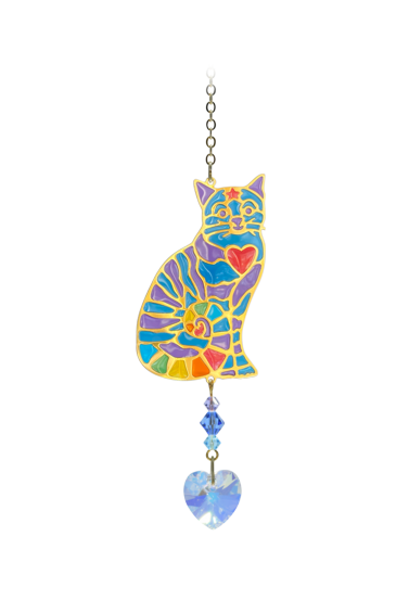 Sitting Cat Rainbow Crystal Dreams Sun-catcher Hanging Crystal & Glass Ornament With Gold Details by Wild Things Gifts