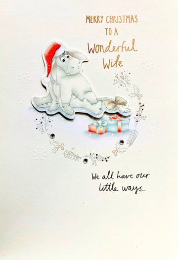 Wonderful Wife Merry Christmas Card Eeyore in Santa Hat by Disney Winnie the Pooh Hallmark
