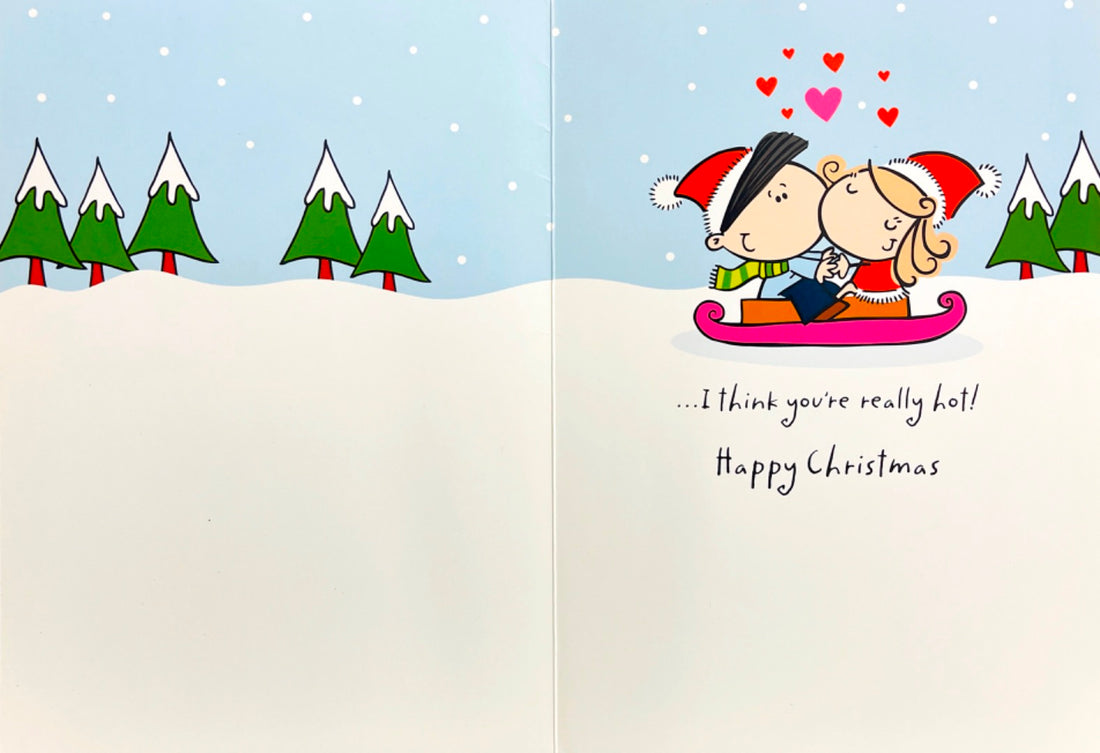 Luv U Loads! Gorgeous Cool Sexy Christmas Large Card Couple Toboggan Hallmark Deeply Dippy