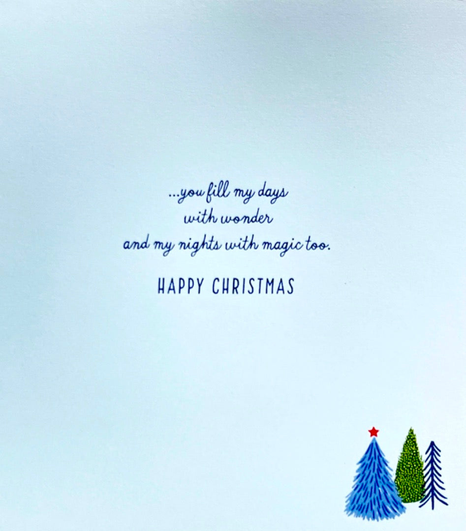 Special Wife Fill My Nights with Magic Happy Christmas Card Contemporary Snowy Scene Hallmark