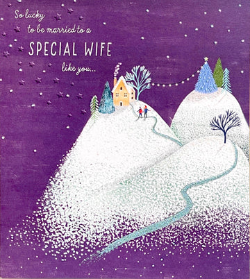 Special Wife Fill My Nights with Magic Happy Christmas Card Contemporary Snowy Scene Hallmark