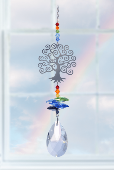 Tree of Life - Prismatic Colourway - Crystal Fantasy - Lovely Hanging Sun-catcher / Rainbow Maker + 38mm Almond 240 x 38 x 24mm